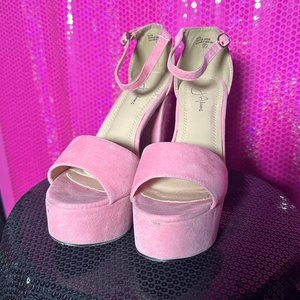 Baby Pink Suede Strap Heels